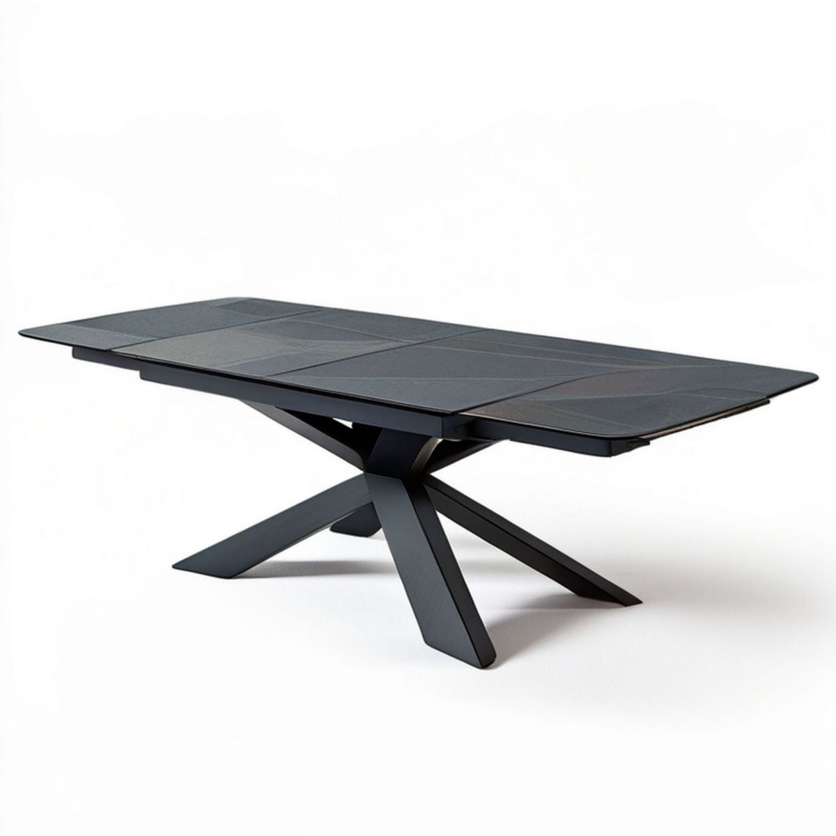 Ausziehbarer Esstisch 160–200 x 90 x 76 cm, Schwarz, Keramik und Stahl