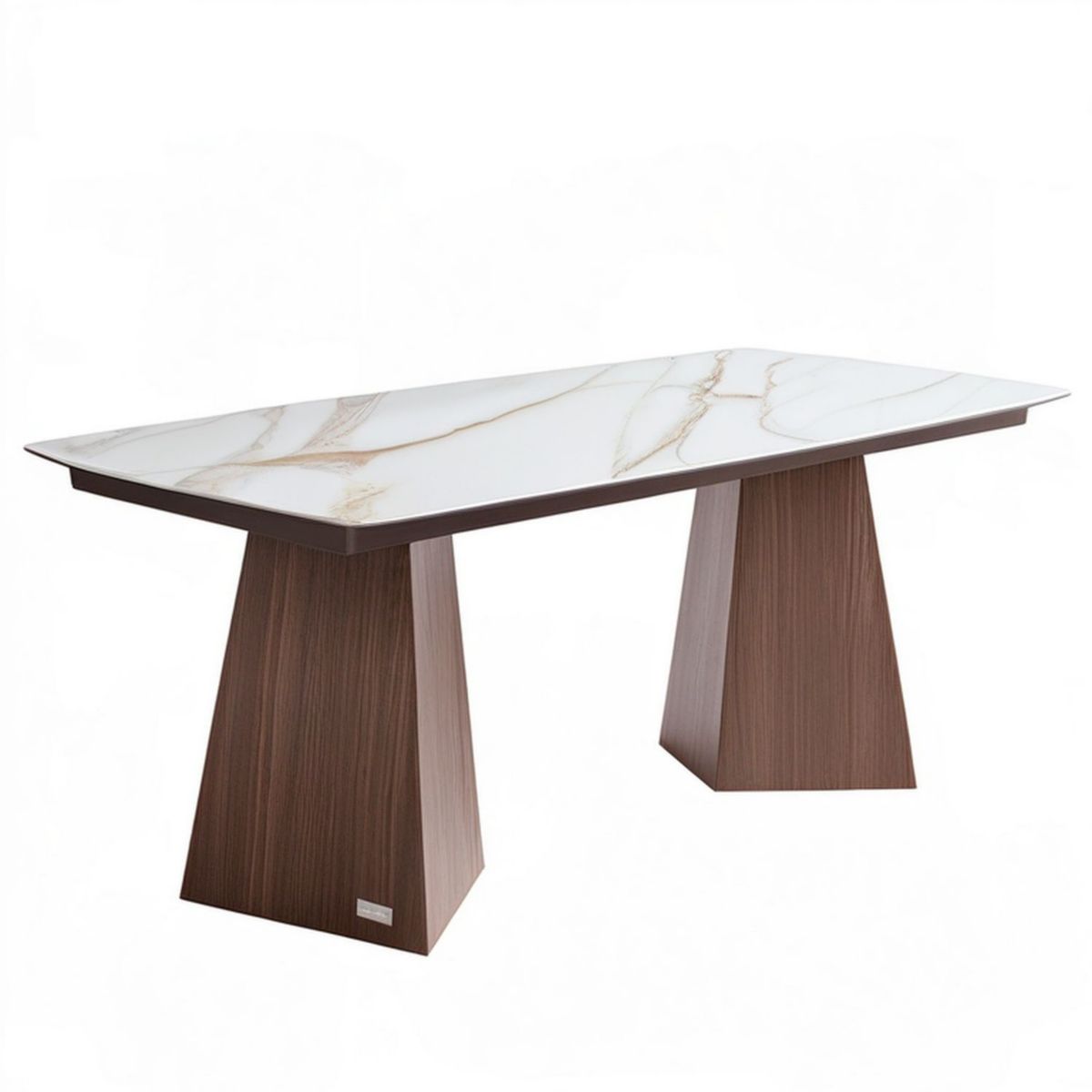 Rechteckiger Esstisch 160 × 90 × 75 cm in Weiss und Nussbaum mit Keramikplatte