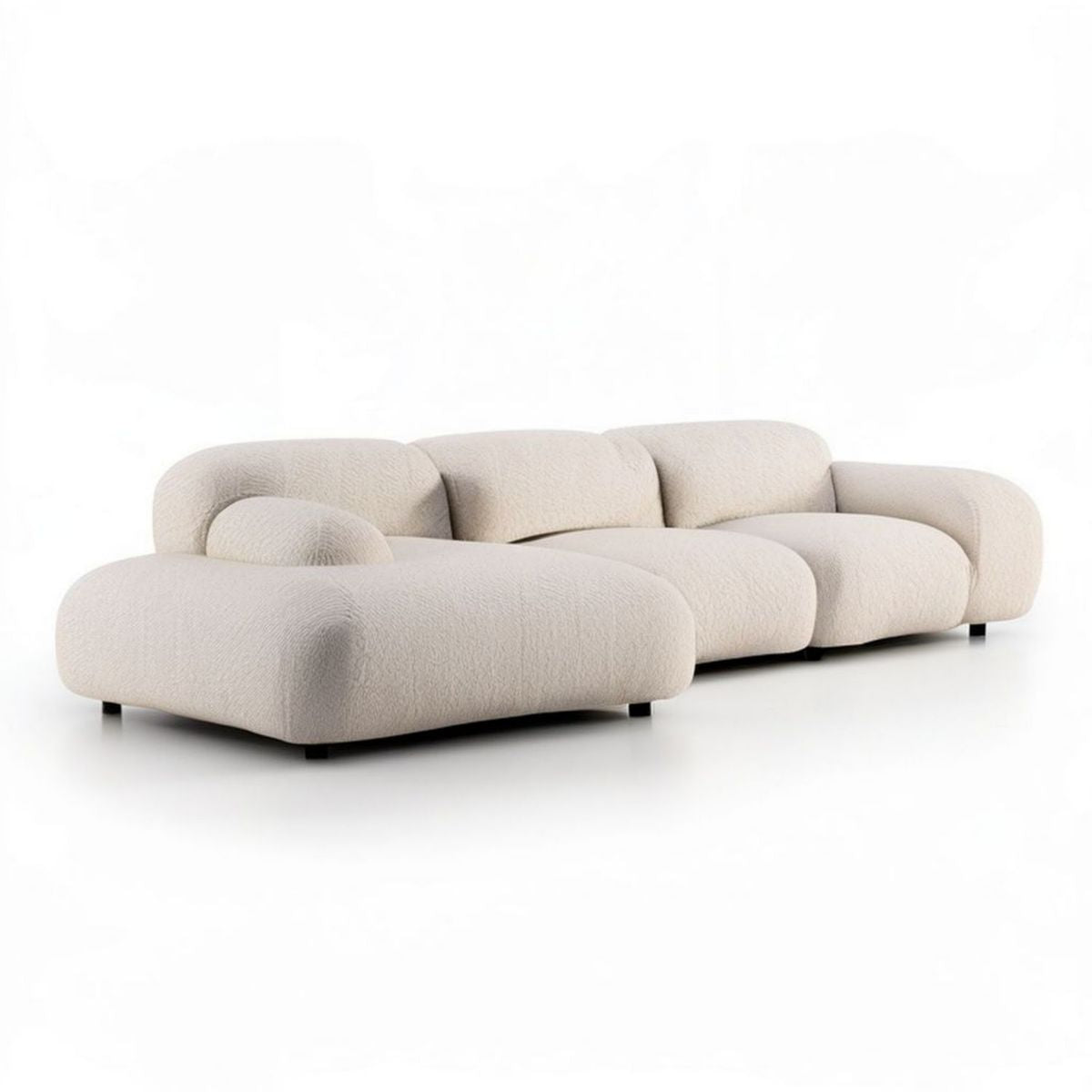 3-Sitzer-Sofa mit Recamiere links aus Bouclé-Polyester, Creme, 300 x 165 x 75 cm