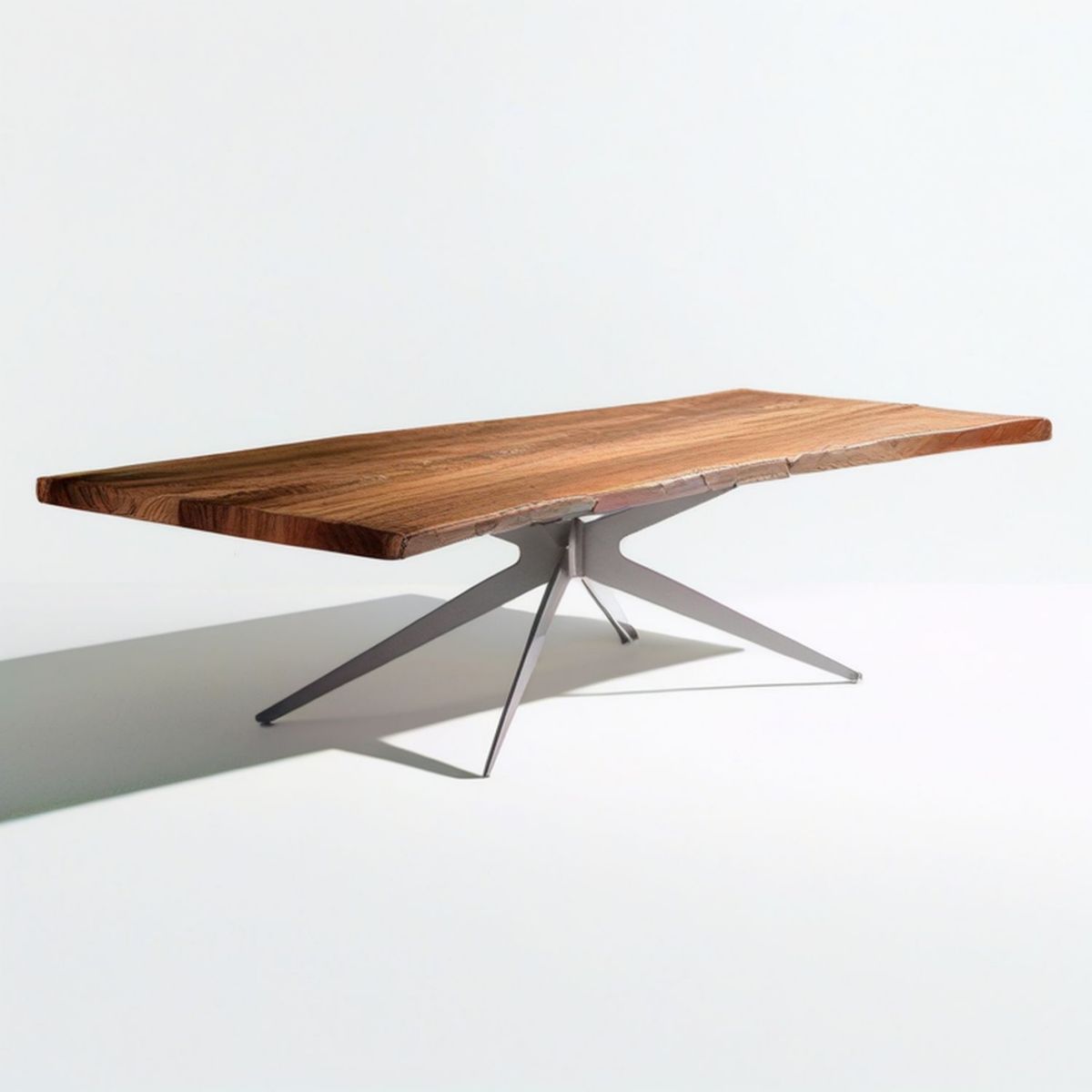 Massivholz-Esstisch 200 x 100 x 75 cm Braun/Silber mit Naturkante und Edelstahlgestell