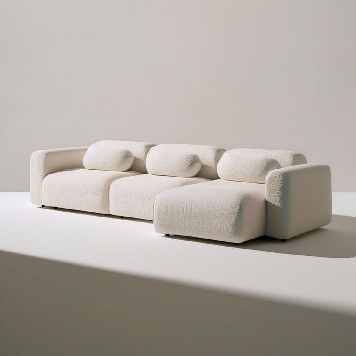 3-Sitzer-Sofa in Creme, gerade, Bouclé-Polyester, 300 x 100 x 75 cm