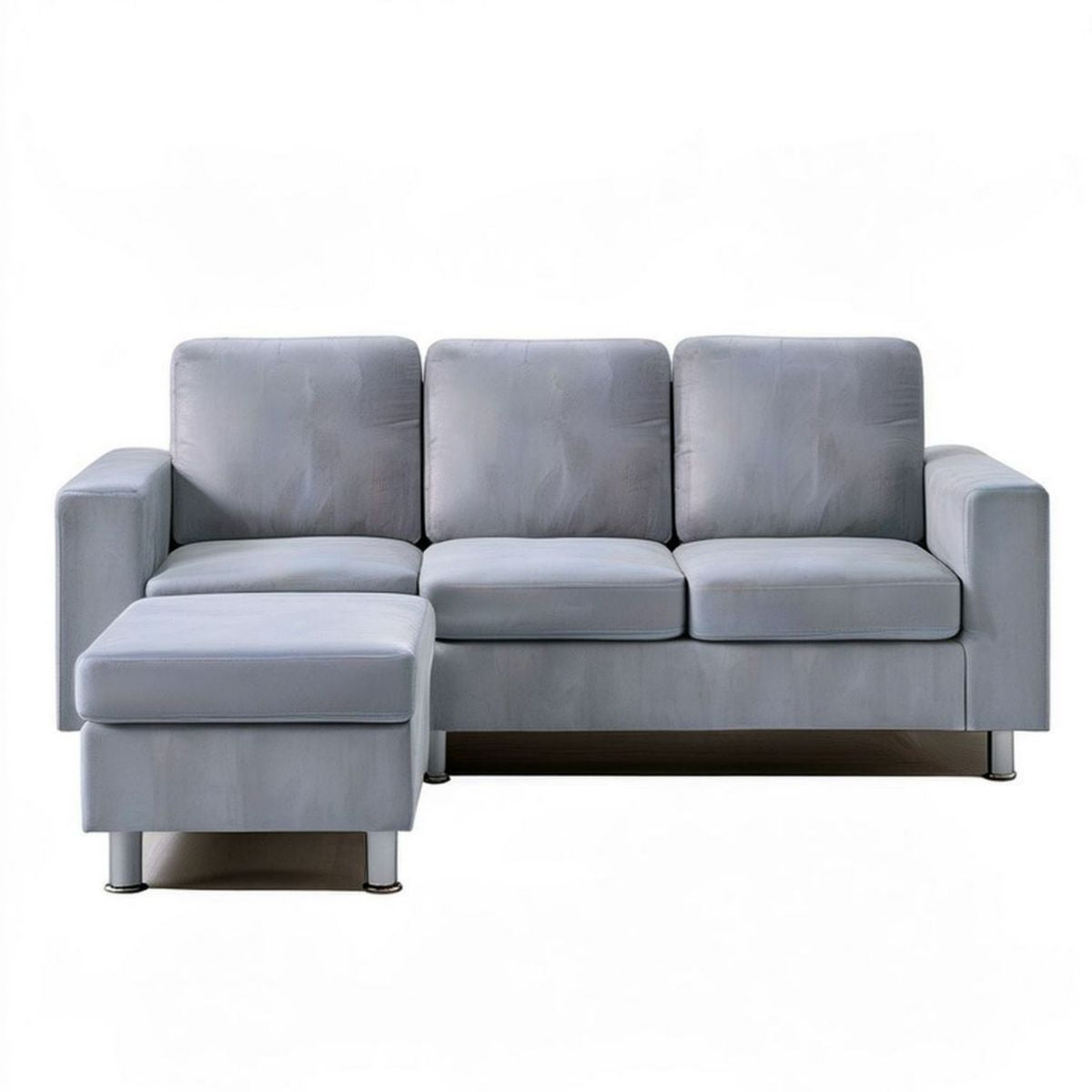 3-Sitzer Sofa mit Hocker, 200 × 85 × 85 cm, Grau, Samtbezug