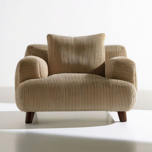 Beiger Cord-Sessel mit dunkelbraunen Holzfüssen, 88 x 82 x 78 cm