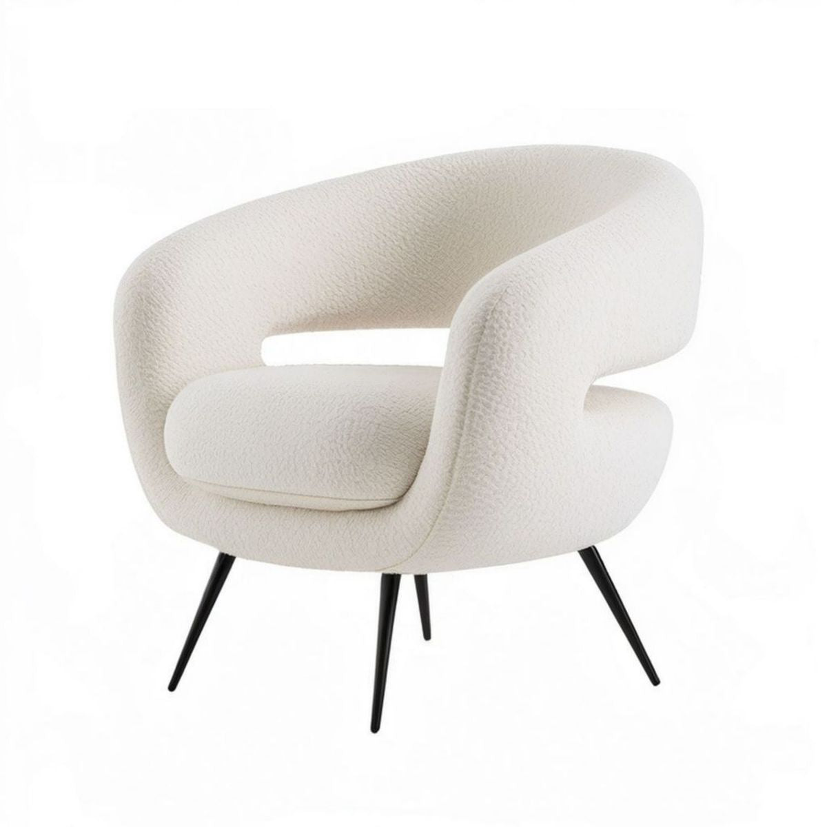 Bouclé-Loungesessel Creme mit schwarzem Stahlgestell, 78 x 75 x 75 cm