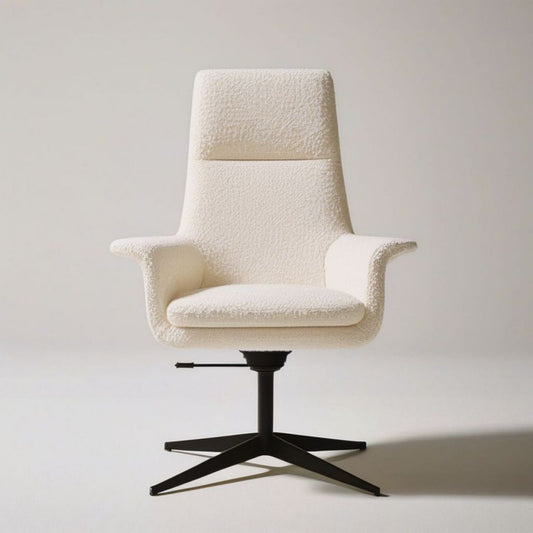Drehbarer Bouclé-Sessel mit hoher Rückenlehne, Cremeweiss/Schwarz, 70 x 76 x 105–115 cm