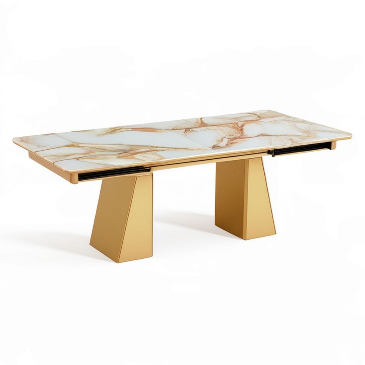 Ausziehbarer Esstisch 160–200 x 90 x 76 cm Weiss/Gold, rechteckig