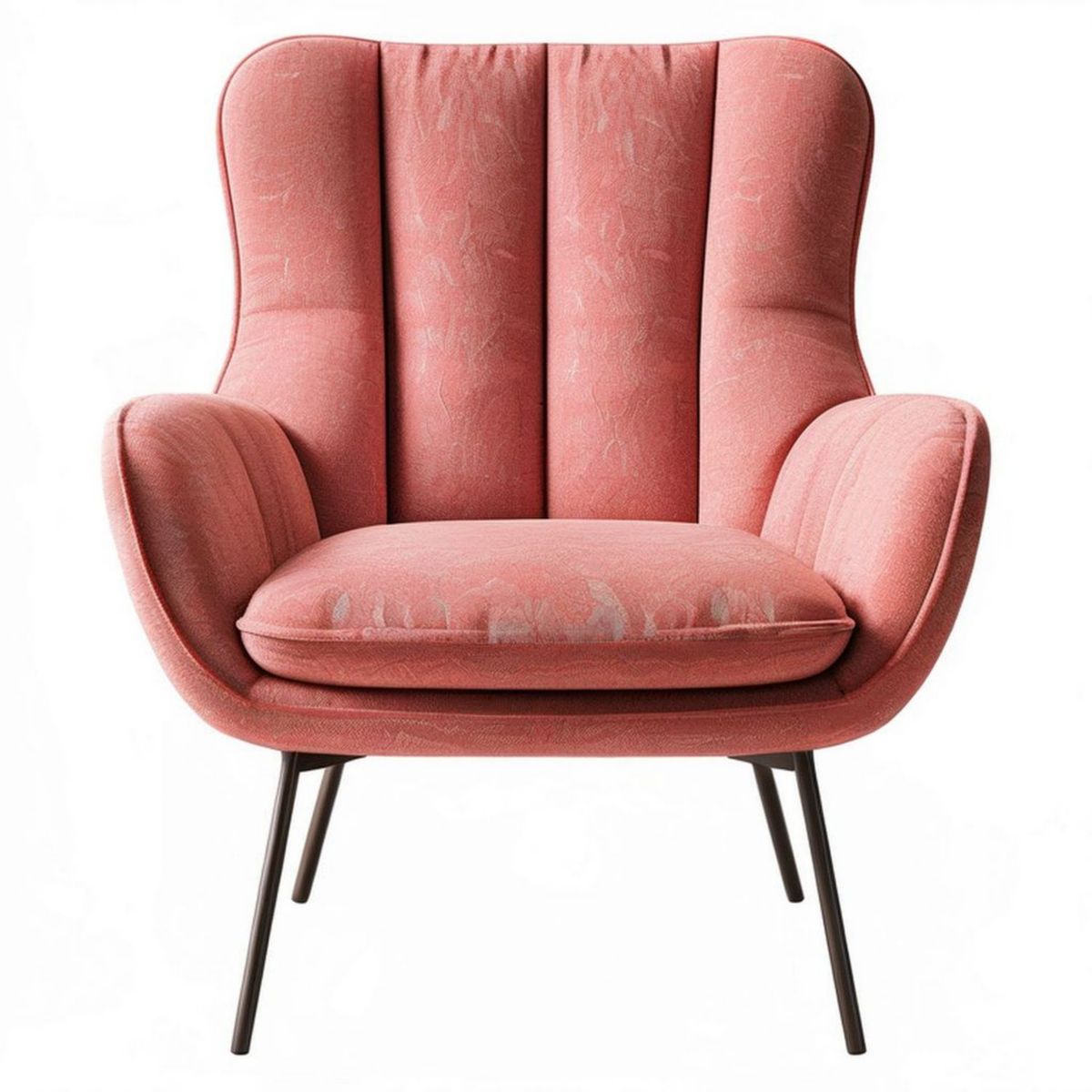 Rosa Ohrensessel aus Polyester-Samt mit schwarzen Stahlbeinen, 76 x 82 x 104 cm